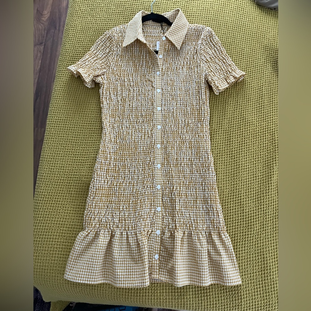Zara Mustard Gingham Button-Up Dress